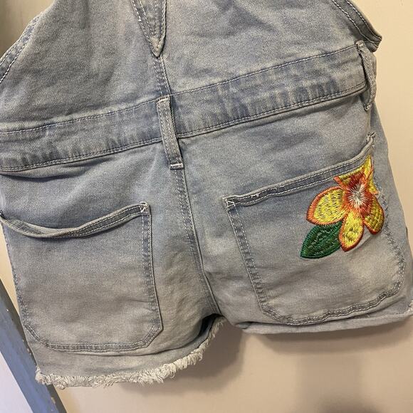 Y2K No Boundaries BlueDenim Bib Overall Shorts Girl Women Junior XL Embroidery - Picture 8 of 8